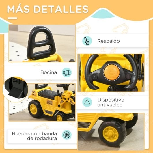 Homcom Tractor A Pedales Para Niños De 18 A 48 Meses Con Pala Bocina Amarillo