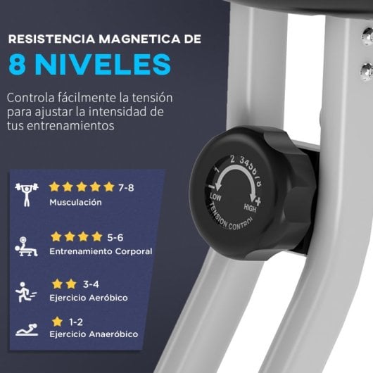 Homcom Bicicleta Estática Plegable Con Respaldo 8 Niveles De Resistencia Volante