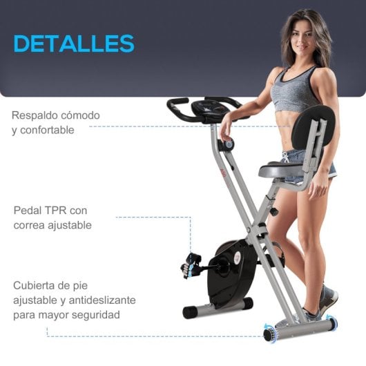 Homcom Bicicleta Estática Plegable Con Respaldo 8 Niveles De Resistencia Volante