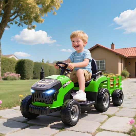 Aiyaplay Tractor Eléctrico Para Niños Con Remolque Desmontable Verde