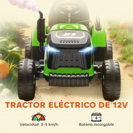 Aiyaplay Tractor Eléctrico Para Niños Con Remolque Desmontable Verde