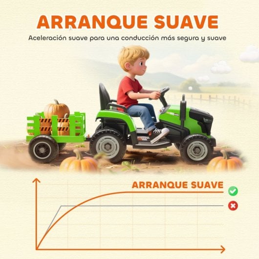 Aiyaplay Tractor Eléctrico Para Niños Con Remolque Desmontable Verde