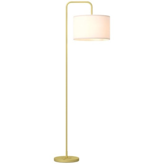 Homcom Lámpara De Pie 40?w Con Pantalla De Lino 64x38x163,5 Cm Blanco Y Dorado