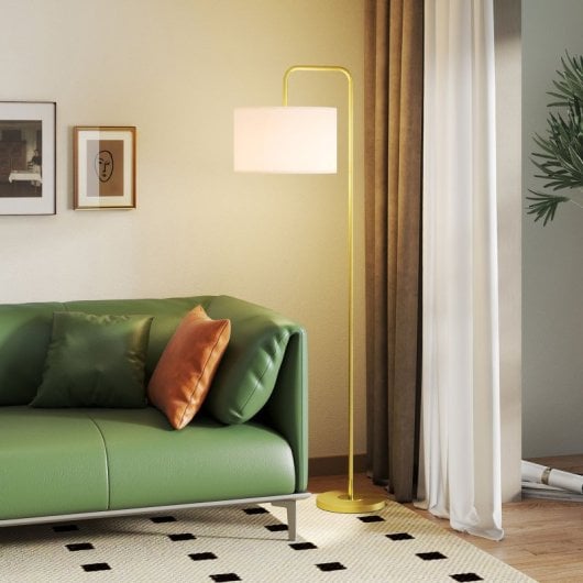 Homcom Lámpara De Pie 40?w Con Pantalla De Lino 64x38x163,5 Cm Blanco Y Dorado