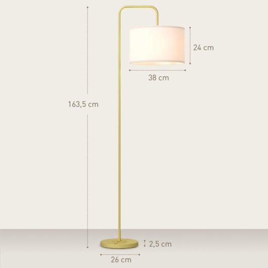 Homcom Lámpara De Pie 40?w Con Pantalla De Lino 64x38x163,5 Cm Blanco Y Dorado