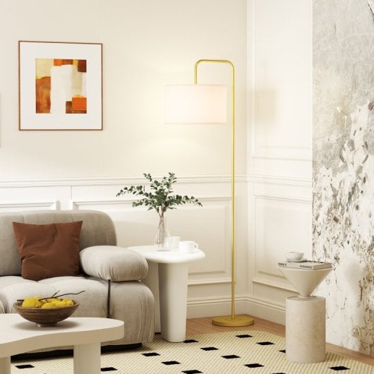 Homcom Lámpara De Pie 40?w Con Pantalla De Lino 64x38x163,5 Cm Blanco Y Dorado