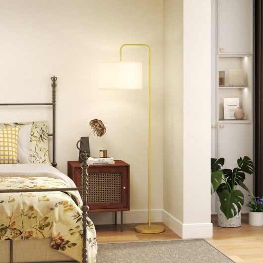 Homcom Lámpara De Pie 40?w Con Pantalla De Lino 64x38x163,5 Cm Blanco Y Dorado