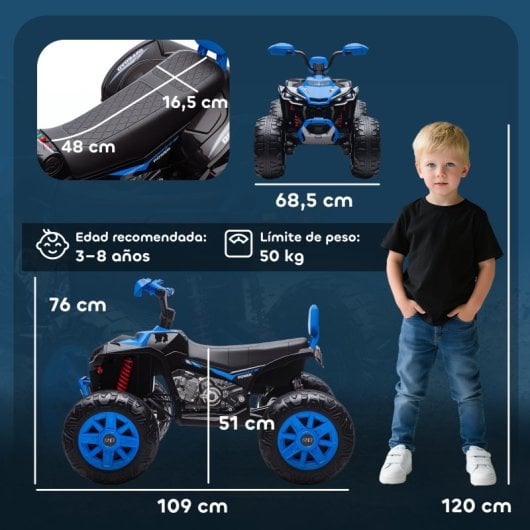 Aiyaplay Quad Eléctrico Para Niños De 3-8 Años 24v Con 2 Motores Azul