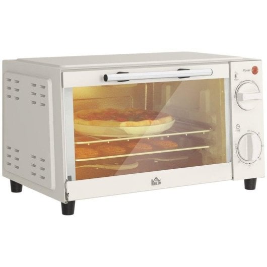 Horno de Sobremesa Homcom Mini 9L 750W Temperatura y Temporizador Ajustables Crema