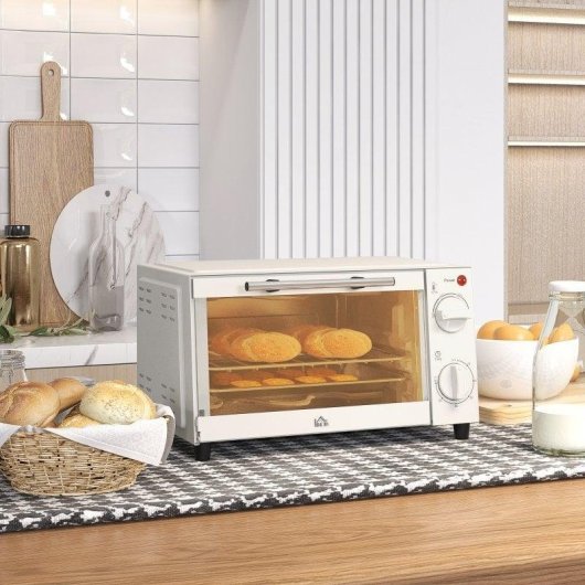 Horno de Sobremesa Homcom Mini 9L 750W Temperatura y Temporizador Ajustables Crema