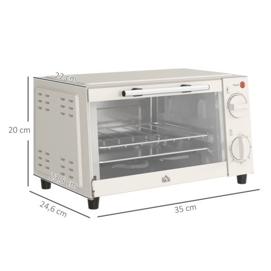 Homcom Mini Horno Eléctrico 9l 50w Con Temperatura Ajustable Temporizador Crema