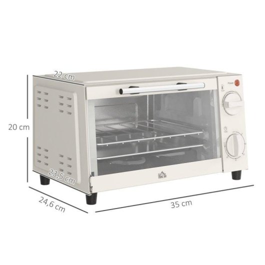 Horno de Sobremesa Homcom Mini 9L 750W Temperatura y Temporizador Ajustables Crema