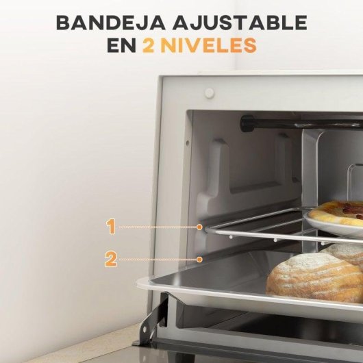 Horno de Sobremesa Homcom Mini 9L 750W Temperatura y Temporizador Ajustables Crema