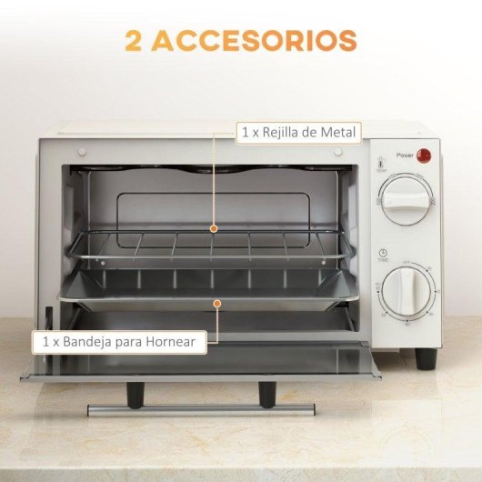 Horno de Sobremesa Homcom Mini 9L 750W Temperatura y Temporizador Ajustables Crema