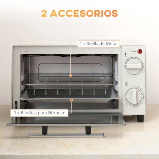 Homcom Mini Horno Eléctrico 9l 50w Con Temperatura Ajustable Temporizador Crema