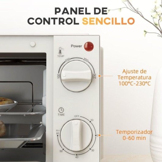 Horno de Sobremesa Homcom Mini 9L 750W Temperatura y Temporizador Ajustables Crema