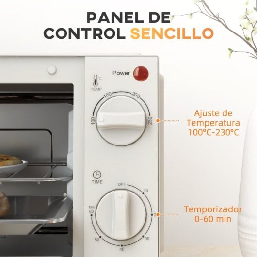 Homcom Mini Horno Eléctrico 9l 50w Con Temperatura Ajustable Temporizador Crema
