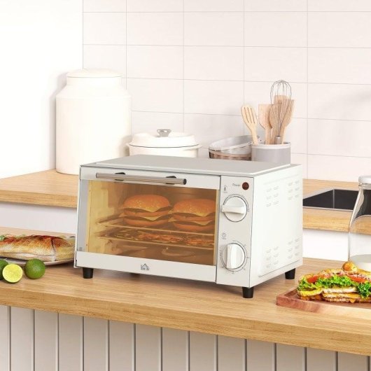 Horno de Sobremesa Homcom Mini 9L 750W Temperatura y Temporizador Ajustables Crema