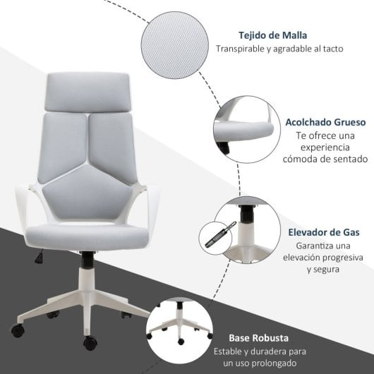 Homcom Silla De Oficina Giratoria De Malla Función Basculante Y Altura Ajustable