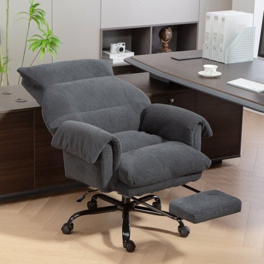 Homcom Silla De Escritorio Con Reposapiés Respaldo Reclinable Y Alto Gris Oscuro