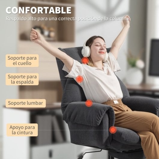 Homcom Silla De Escritorio Con Reposapiés Respaldo Reclinable Y Alto Gris Oscuro