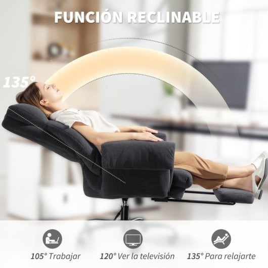 Homcom Silla De Escritorio Con Reposapiés Respaldo Reclinable Y Alto Gris Oscuro
