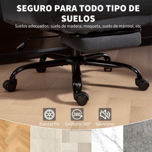 Homcom Silla De Escritorio Con Reposapiés Respaldo Reclinable Y Alto Gris Oscuro