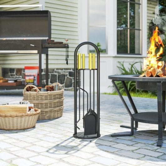 Outsunny Juego De Utensilios Para Chimenea De 5 Piezas 20x20x71 Cm Dorado