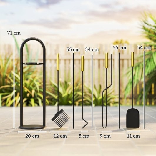 Outsunny Juego De Utensilios Para Chimenea De 5 Piezas 20x20x71 Cm Dorado