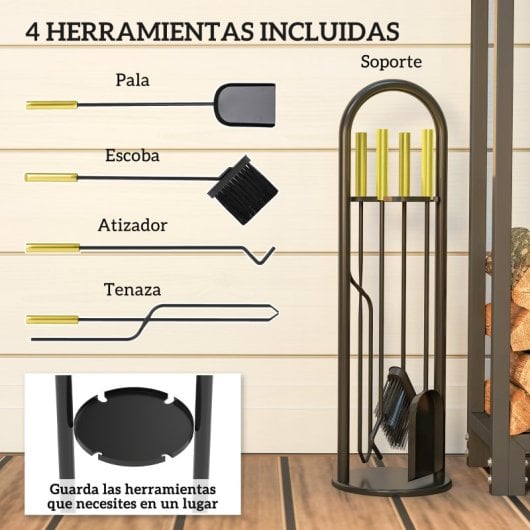Outsunny Juego De Utensilios Para Chimenea De 5 Piezas 20x20x71 Cm Dorado