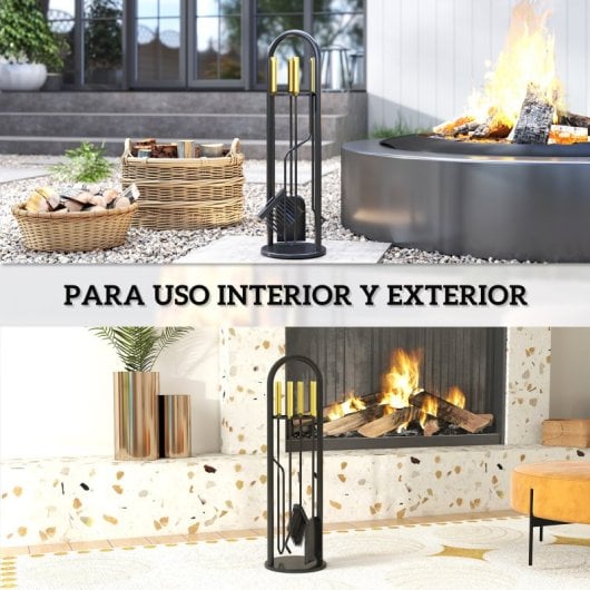Outsunny Juego De Utensilios Para Chimenea De 5 Piezas 20x20x71 Cm Dorado