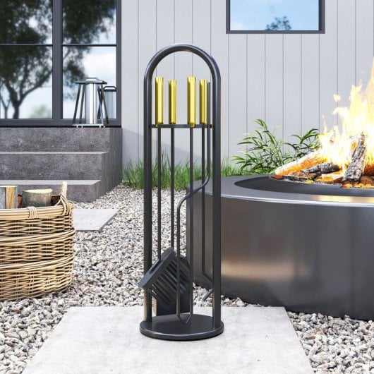 Outsunny Juego De Utensilios Para Chimenea De 5 Piezas 20x20x71 Cm Dorado