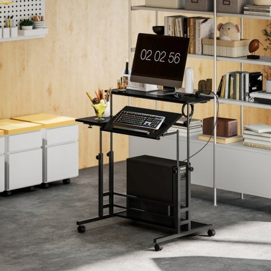 Homcom Escritorio Elevable Con Ruedas Enchufes Puertos Usb Y Altura Ajustable