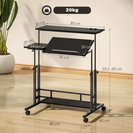 Homcom Escritorio Elevable Con Ruedas Enchufes Puertos Usb Y Altura Ajustable