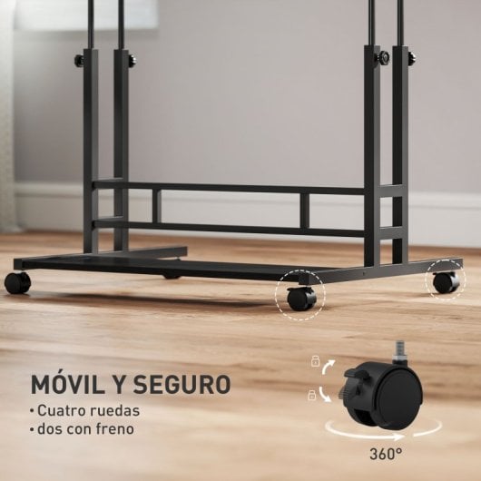 Homcom Escritorio Elevable Con Ruedas Enchufes Puertos Usb Y Altura Ajustable