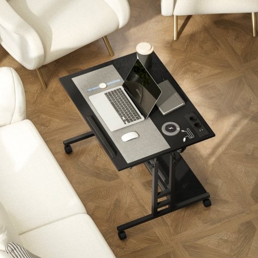 Homcom Escritorio Elevable Con Ruedas Enchufes Puertos Usb Y Altura Ajustable