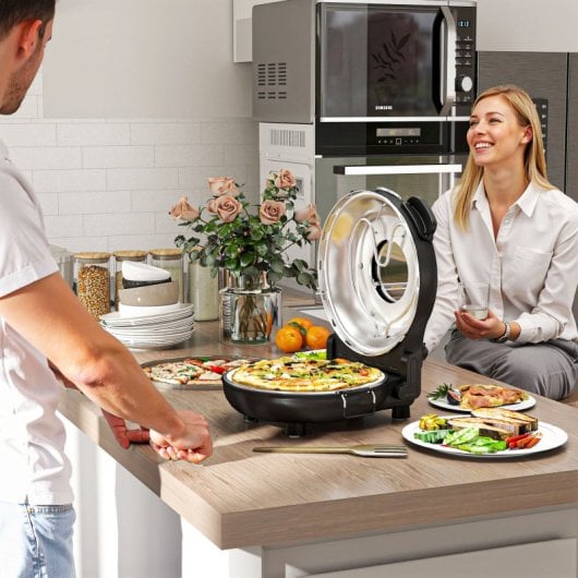 Homcom Horno Para Pizza En 5 Minutos 1200w Temporizador 15min Negro