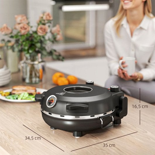 Homcom Horno Para Pizza En 5 Minutos 1200w Temporizador 15min Negro