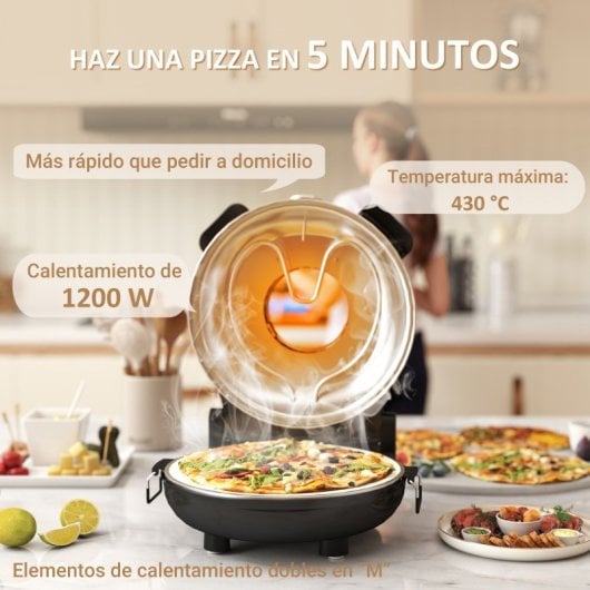 Homcom Horno Para Pizza En 5 Minutos 1200w Temporizador 15min Negro