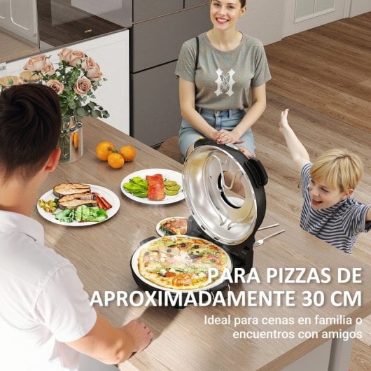 Homcom Horno Para Pizza En 5 Minutos 1200w Temporizador 15min Negro