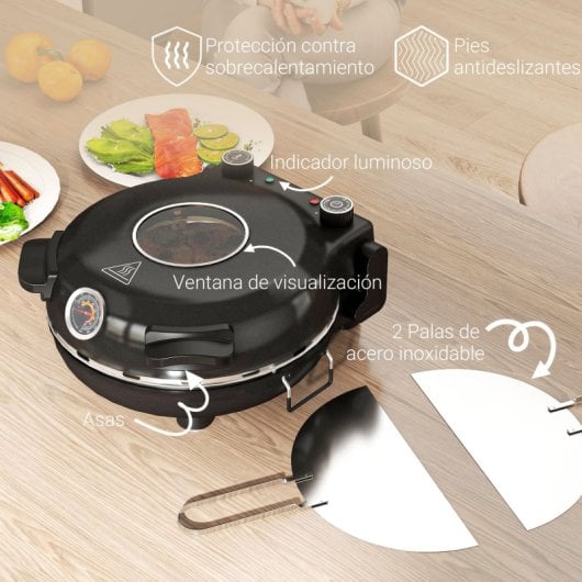 Homcom Horno Para Pizza En 5 Minutos 1200w Temporizador 15min Negro