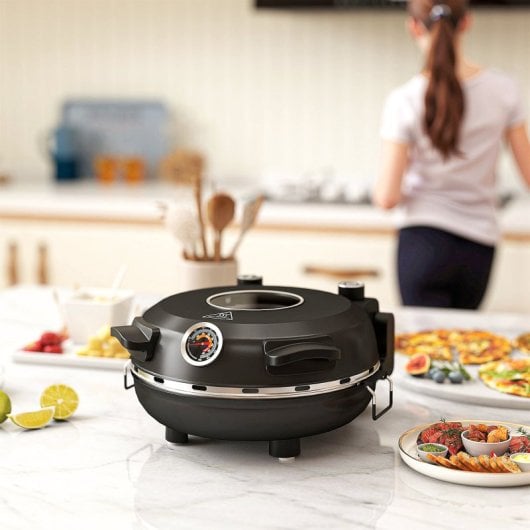 Homcom Horno Para Pizza En 5 Minutos 1200w Temporizador 15min Negro