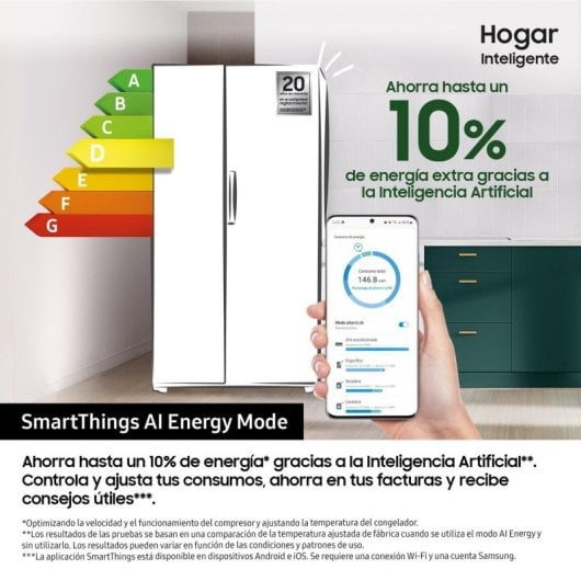 Frigorífico Samsung Americano 178 cm 640 L D Inox Wi-Fi No Frost Dispensador AI
