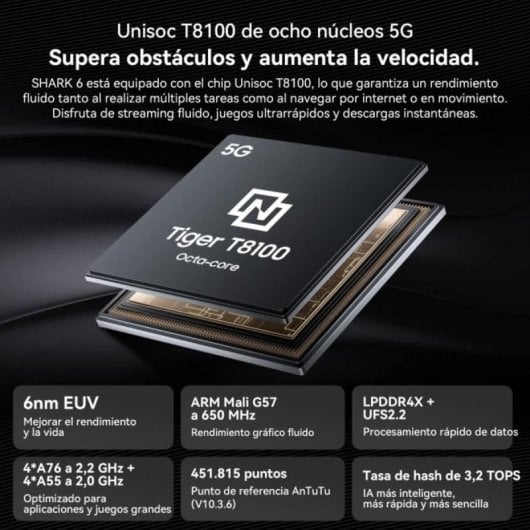 Smartphone Blackview SHARK 6 4GB 128GB 6.88" 120Hz Dual SIM 5G Carga Rápida 18W Android 15 Azul
