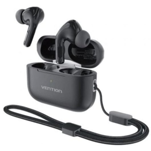 Auriculares Vention inalámbricos Bluetooth 5.4 con estuche de carga, IPX4 y 30 h batería, negros