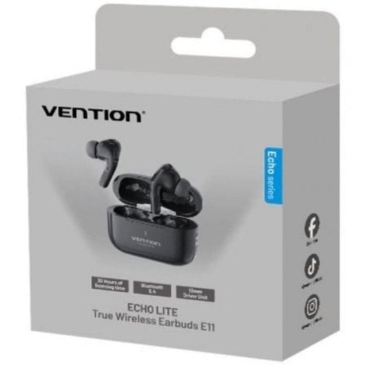 Auriculares Vention inalámbricos Bluetooth 5.4 con estuche de carga, IPX4 y 30 h batería, negros