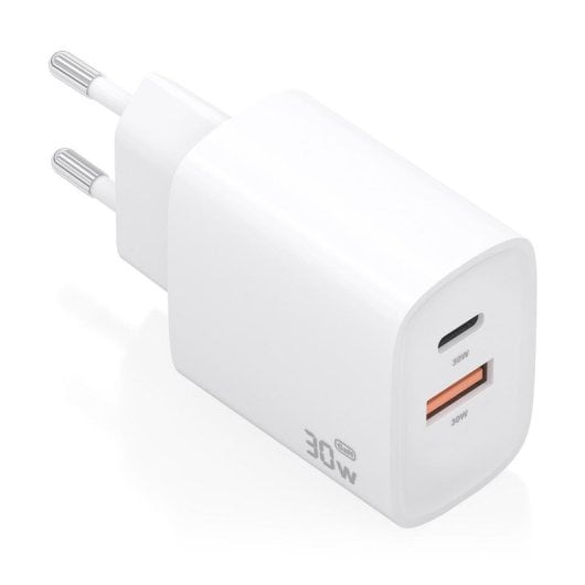 Cargador GaN AISENS A110-0952 30W 1xUSB-C PD3.0 QC4.0 1xUSB-A QC3.0 Blanco