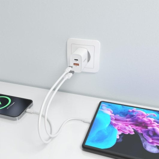 Cargador GaN AISENS A110-0952 30W 1xUSB-C PD3.0 QC4.0 1xUSB-A QC3.0 Blanco