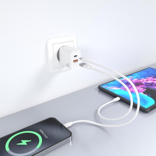 Cargador GaN AISENS A110-0952 30W 1xUSB-C PD3.0 QC4.0 1xUSB-A QC3.0 Blanco