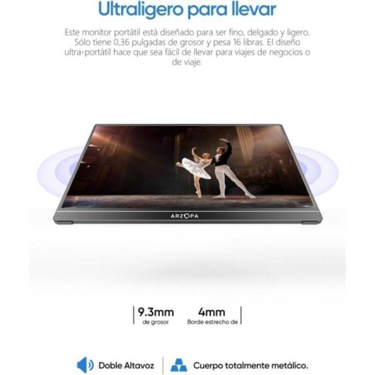 ARZOPA AR-A1-P Monitor Portátil 15,6" FullHD 60Hz IPS Ultra-fino com Suporte Integrado
